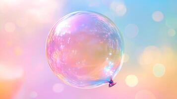 Translucent orb with ethereal glow, suspended in a soft, pastel-hued space, evoking dreams and fantasy with its iridescent surface. photo