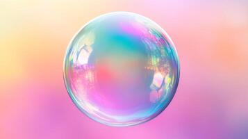 A vibrant, iridescent sphere reflects a spectrum of colors, creating a mesmerizing display of light and chromatic gradients in a modern abstract. photo