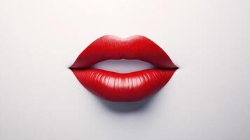 Luscious red lips on a clean white background, perfectly shaped and vividly colored, create a striking, sensual image of beauty. photo
