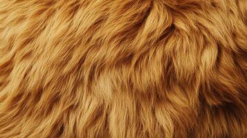 Close-up of soft, flowing, golden-brown animal fur, creating a warm, textured background. The fur's intricate details are highlighted. photo