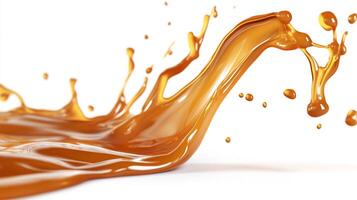 Dynamic liquid splash, creating abstract shapes and patterns. Captures movement and fluidity against white backdrop. Golden fluid. photo