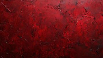 Abstract painting with a dynamic composition of intense red and dark tones, creating a sense of depth and texture. photo