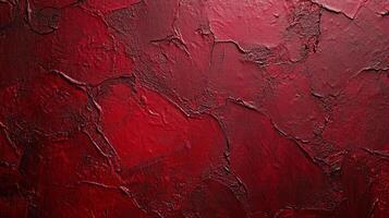 Textured surface painted in shades of deep red, creating depth and visual interest with its raised pattern and tonal variations. photo