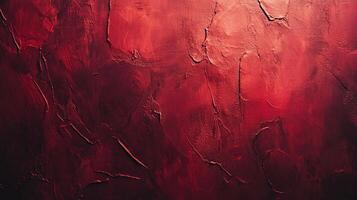 Dramatic abstract art piece featuring layers of textured red paint creating a visually striking and emotive background or backdrop. photo