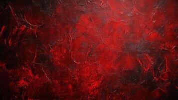 Abstract painting with a bold red and black color scheme. The rough texture and dark undertones add depth and visual interest. photo