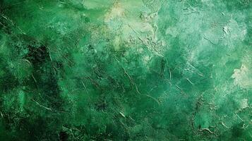 Abstract green textured surface with light and dark shades creating depth. Brushstrokes visible, showcasing artistic expression. photo