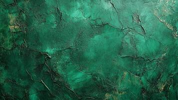 Emerald hues and textured depths create an abstract wall art surface, with mottled and layered paint finish. photo