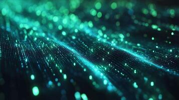 Abstract digital landscape of moving green data streams, creating an illusion of depth and dynamic information flow. Futuristic scenery. photo