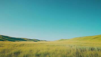 Idyllic grassy field scene under a serene sky, evoking tranquility and natural beauty in a simplistic yet captivating landscape. photo