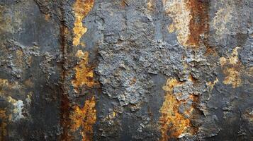 Rusty textured metal surface with peeling paint, showcasing weathering and decay. Abstract composition. For backgrounds and texture overlays. photo