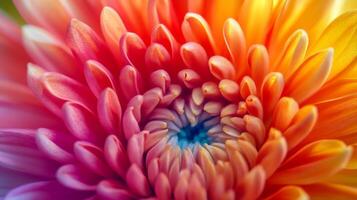 Close-up of vibrant flower petals creating an abstract display of color. A burst of warmth as hues blend from orange to pink, creating gradient. photo
