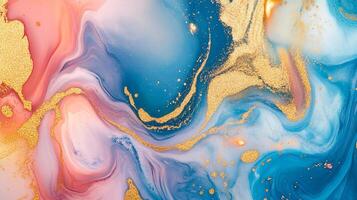 Abstract art in swirling colors, with golden accents creating a luxurious fluid dynamic effect, capturing movement in art and design. photo