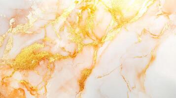 Abstract swirls of delicate peach and shimmering gold intertwine, creating a luxurious and visually appealing modern marble pattern. photo