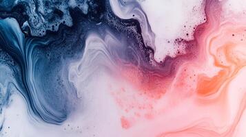 Abstract art showcasing mesmerizing blends of blue, white, pink, and orange shades with swirling patterns and textures creating a visually captivating depth. photo