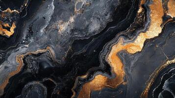 Elegant marble texture in black and gold with swirling patterns, creating a luxurious and sophisticated design for modern interiors. photo