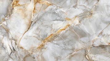 Elegant stone slab with swirling patterns and intricate veins in neutral hues of white, gray, and gold. Marble surface texture background. photo