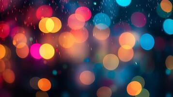 A vibrant spectacle of bokeh lights in a blurred, dreamy display of red, yellow, and blue hues, perfect for background design. photo