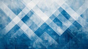 Abstract geometric pattern of overlapping blue and white angular shapes creates a textured, layered and dynamic artistic design. photo