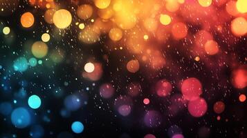 A dazzling display of colorful bokeh lights on a dark background creating an ethereal abstract scene that evokes a sense of celebration. photo