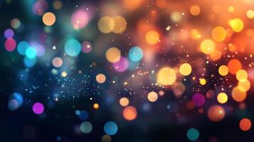 Colorful bokeh lights create a magical and festive abstract background. The bright spots sparkle against the darker backdrop. photo