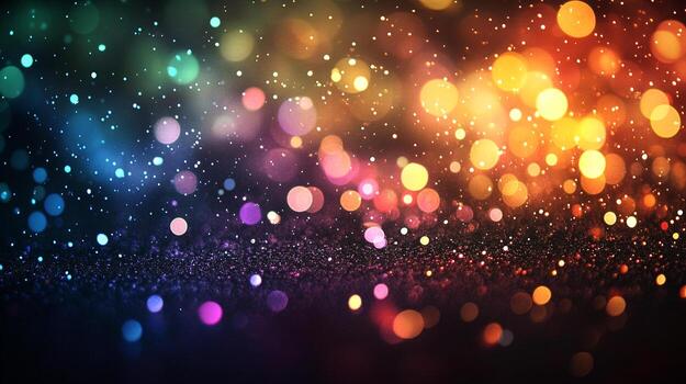 A vibrant, colorful bokeh background with shimmering lights creates a magical and festive atmosphere. Perfect for adding sparkle to designs. photo