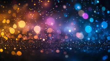Glittering lights cascade across a dark backdrop, creating a magical and festive atmosphere with a gradient of colors. photo
