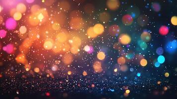A vibrant and enchanting scene filled with a captivating mix of colorful bokeh lights and twinkling sparkles, creating a magical atmosphere. photo