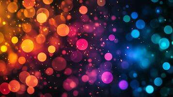 Abstract glowing lights dance and blend across the frame, creating a magical bokeh effect with vibrant orange, pink, and blue tones. photo