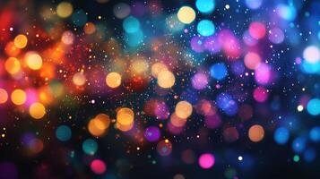 A vibrant burst of color with a mix of out-of-focus bokeh lights creating an abstract and festive backdrop with a joyous, celebratory feel. photo