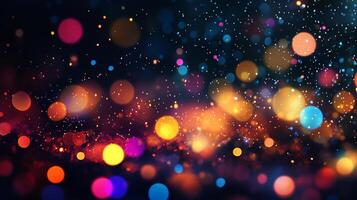 Colorful bokeh lights creating a festive, dreamy atmosphere. Perfect for celebrations, holidays, and adding a touch of sparkle. photo