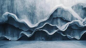 Abstract layered fabric effect against textured background. Soft, wave-like folds create depth and visual interest. Cool color palette. photo