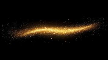 Long, curving line of gold sparkles in the dark. The sparkles are scattered throughout the image, creating a sense of movement and energy. The gold color gives the image a warm, inviting feeling photo