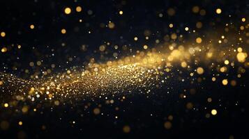 Black background with gold glitter. The glitter is scattered all over the background, creating a sense of movement and energy. The image is abstract and artistic photo