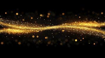 Long, curving line of gold glitter. The glitter is scattered across the image, creating a sense of movement and energy. The gold color of the glitter adds a touch of luxury and glamour to the scene photo