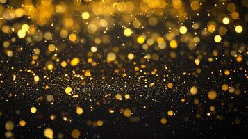 Gold and black background with many small gold circles. The circles are scattered all over the background and are of different sizes. The background is very dark and the circles are very bright photo