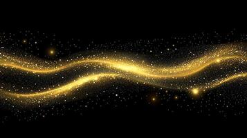 Long, curving line of gold sparkles in the dark. The sparkles are scattered throughout the line, creating a sense of movement and energy. The image evokes a feeling of excitement and wonder photo