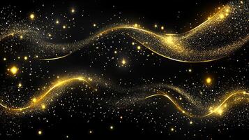 Black background with gold glittery waves. The waves are made of gold glitter and are flowing across the background photo