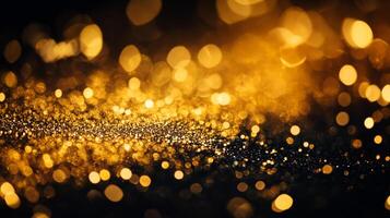 Gold and black background with many small gold circles. The circles are scattered all over the background, creating a sense of movement and energy photo