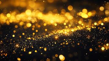 Gold and black background with a lot of sparkles. The sparkles are scattered all over the background, creating a sense of movement and energy. The gold and black colors give the image a luxurious photo