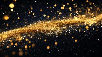 Stream of gold glitter is falling from the sky. The glitter is scattered all over the ground, creating a sparkling effect. The scene is dark and mysterious, with the glitter adding a touch of magic photo