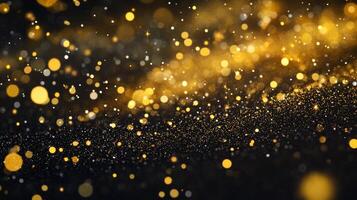 Black and gold background with a lot of glitter. The glitter is scattered all over the background, creating a sparkling effect. The image has a festive and celebratory mood photo