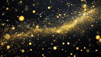 Stream of gold glitter is falling from the sky. The glitter is scattered all over the sky, creating a beautiful and mesmerizing effect. The scene is filled with a sense of wonder and magic photo