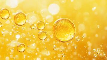 Yellow background with a bunch of small yellow bubbles. The bubbles are scattered all over the background and are of different sizes. Concept of playfulness and lightheartedness photo