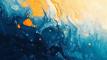Abstract swirls of deep blues and gold create a fluid, captivating texture reminiscent of water and sunlight. Beautiful. photo