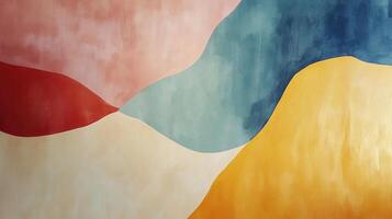 Abstract color fields in a soft, watercolor style. A soothing blend of cool blues, warm yellows, soft pinks, and earthy reds create calm. photo