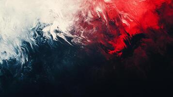 Abstract expressionism. Dark background fading into vivid red and white hues, creating a dynamic, moody atmosphere. Bold brushstrokes blend. photo