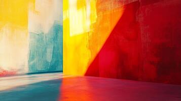 Abstract intersection of bold colors creating a vibrant and dynamic composition, filled with texture and striking light contrasts. photo