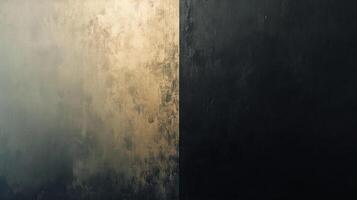 Contrasting textured wall with a gradient from light gold to deep black. Split evenly, creating stark contrast. photo