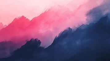 An abstract landscape of pink and blue hues evokes a serene mountain range. A gentle blend of color and texture create a peaceful feeling. photo
