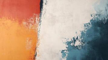 Abstract artwork with bold orange, white and blue areas creating a dynamic visual experience with textures and varying color intensities. photo